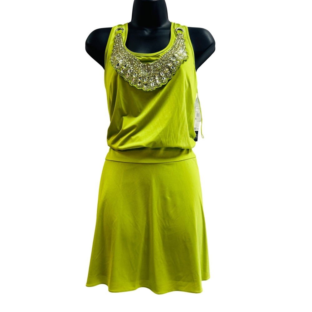 NWTAdrianna‎ Papell Beaded Neckline Dress Lime Green Size 6